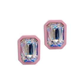 Pink Cushion Halo Crystal Studs