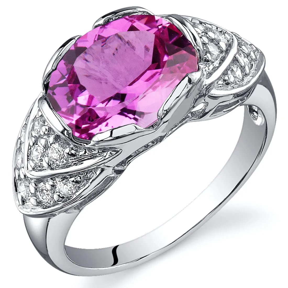 Pink Sapphire Oval Cut Sterling Silver Ring Size 5