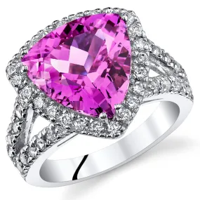 Pink Sapphire Trillion Sterling Silver Ring Size 7