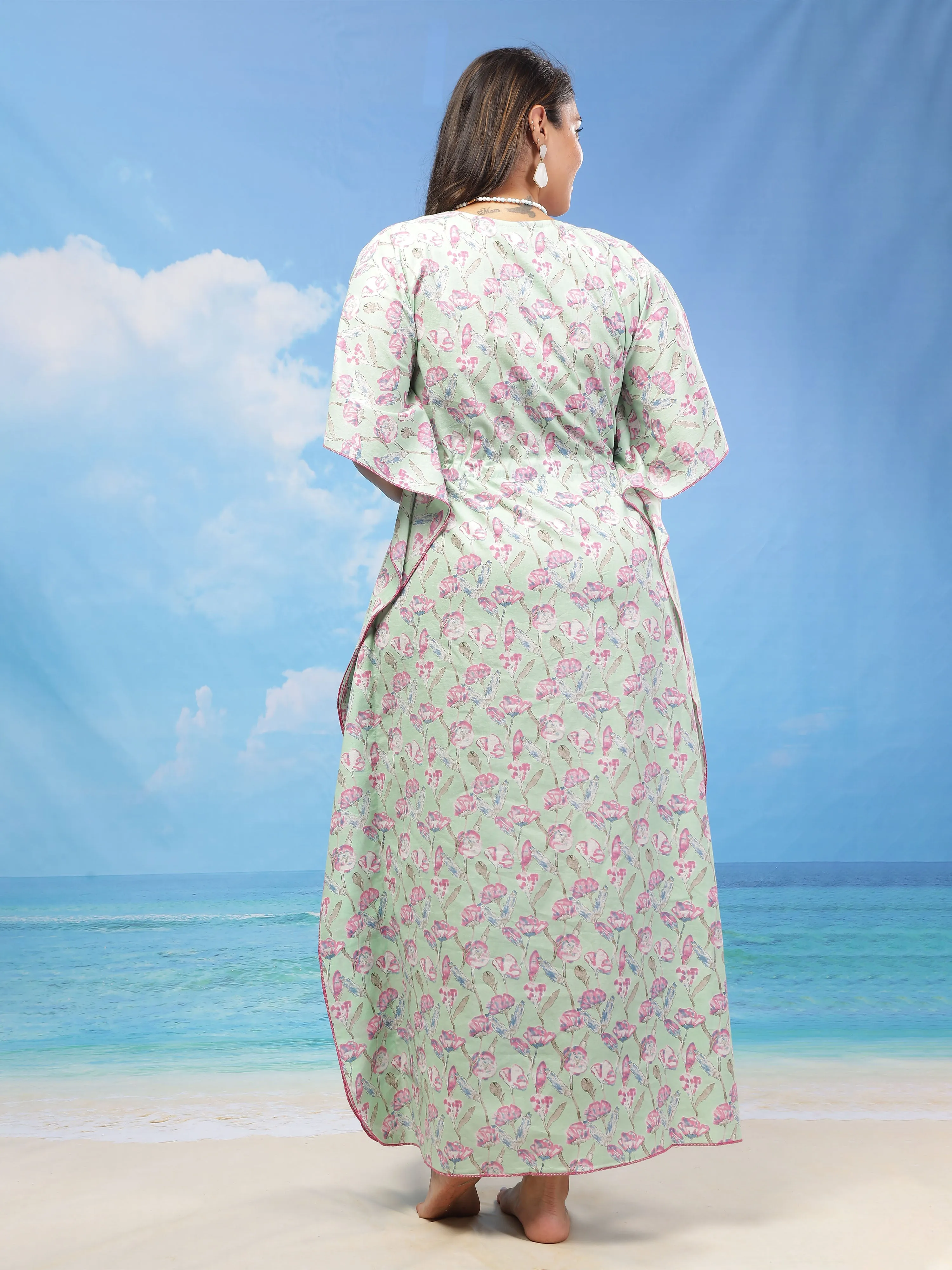 Premium Cotton Kaftan Mint Green