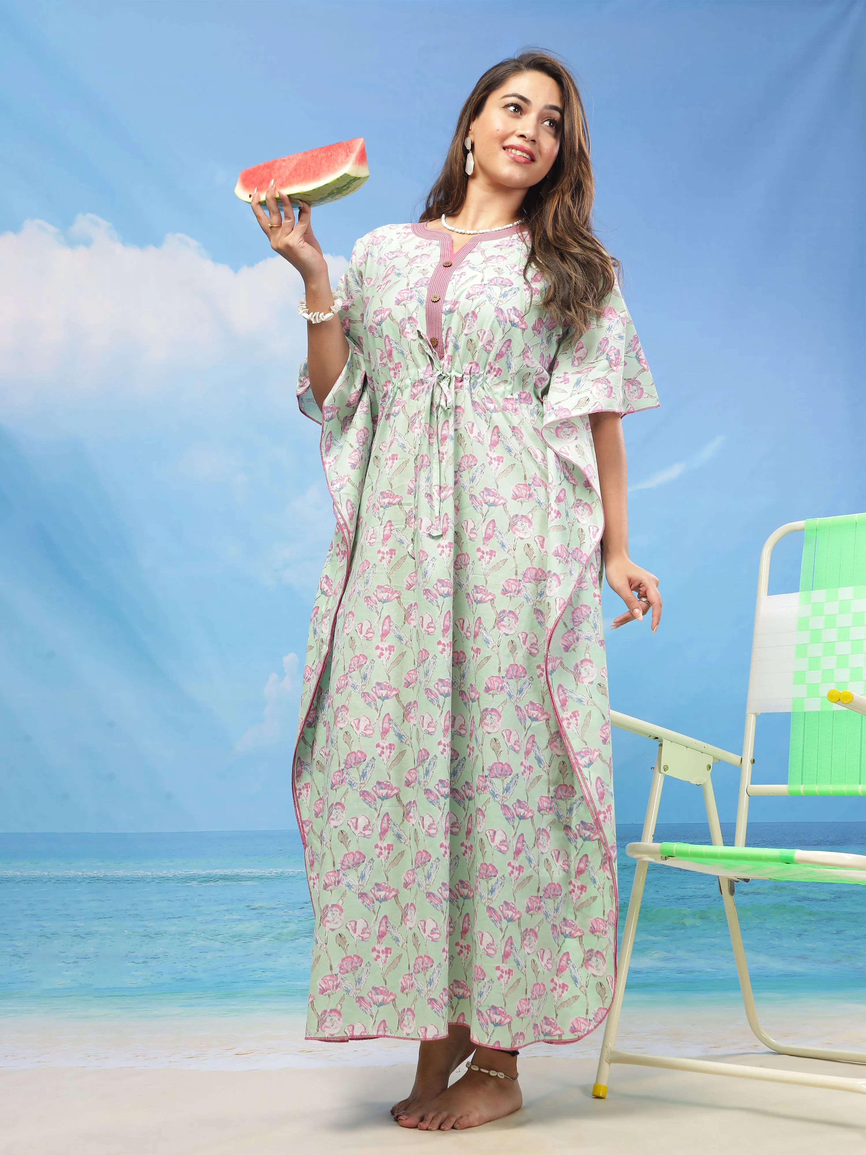 Premium Cotton Kaftan Mint Green