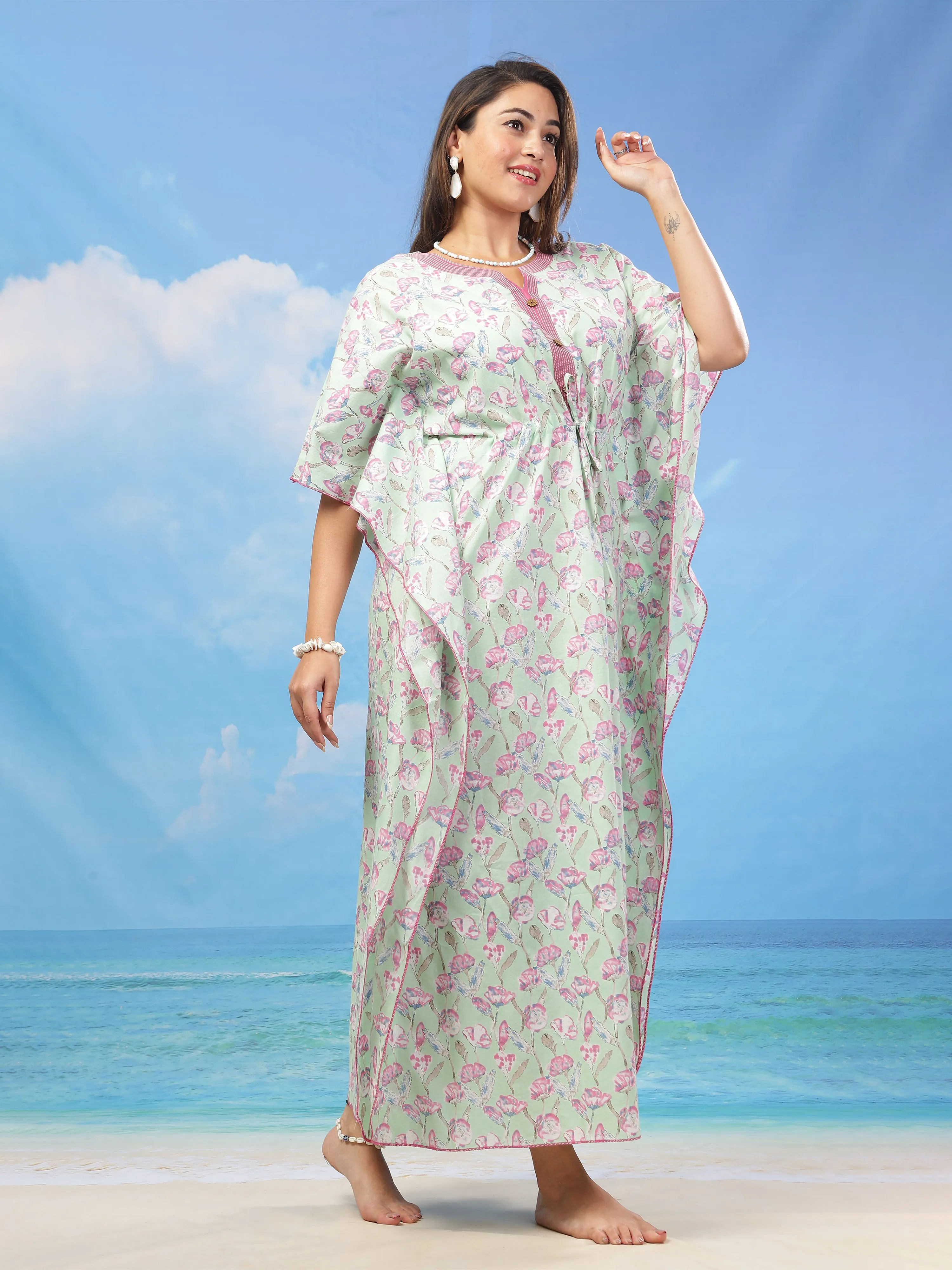 Premium Cotton Kaftan Mint Green