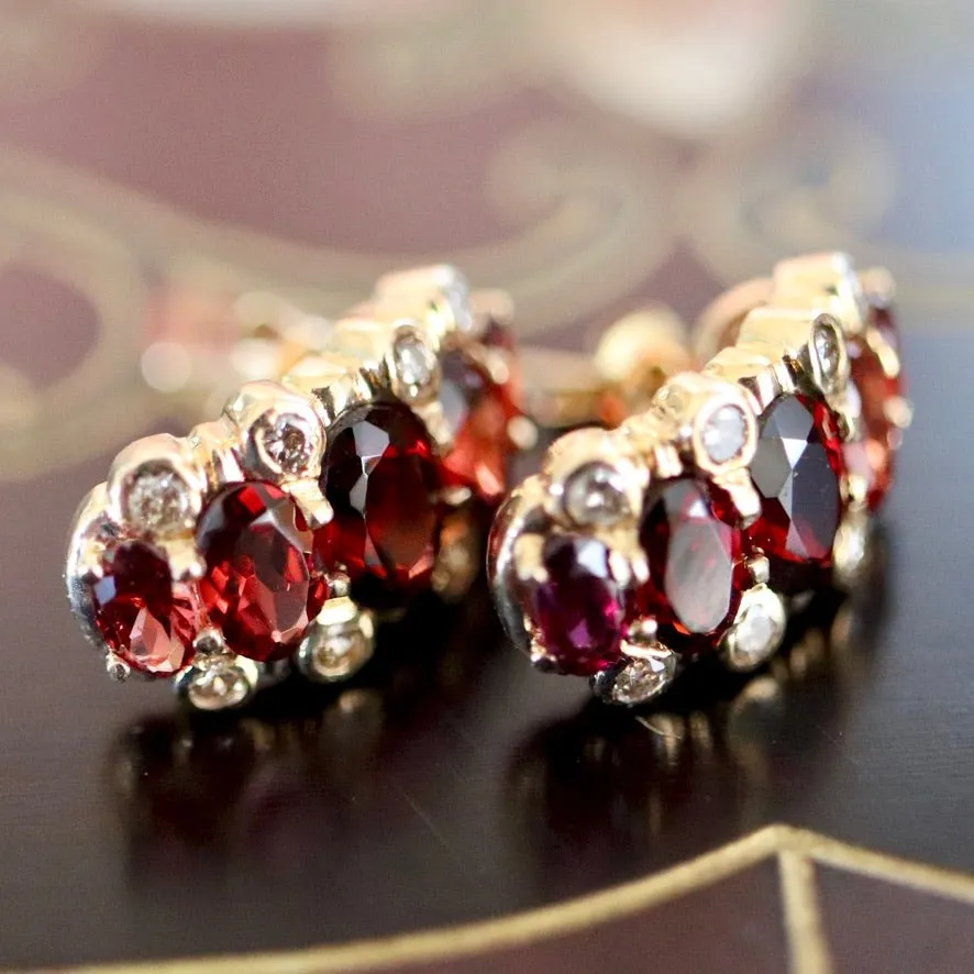 Prince Consort 14k Gold, Garnet and Diamond Earrings.