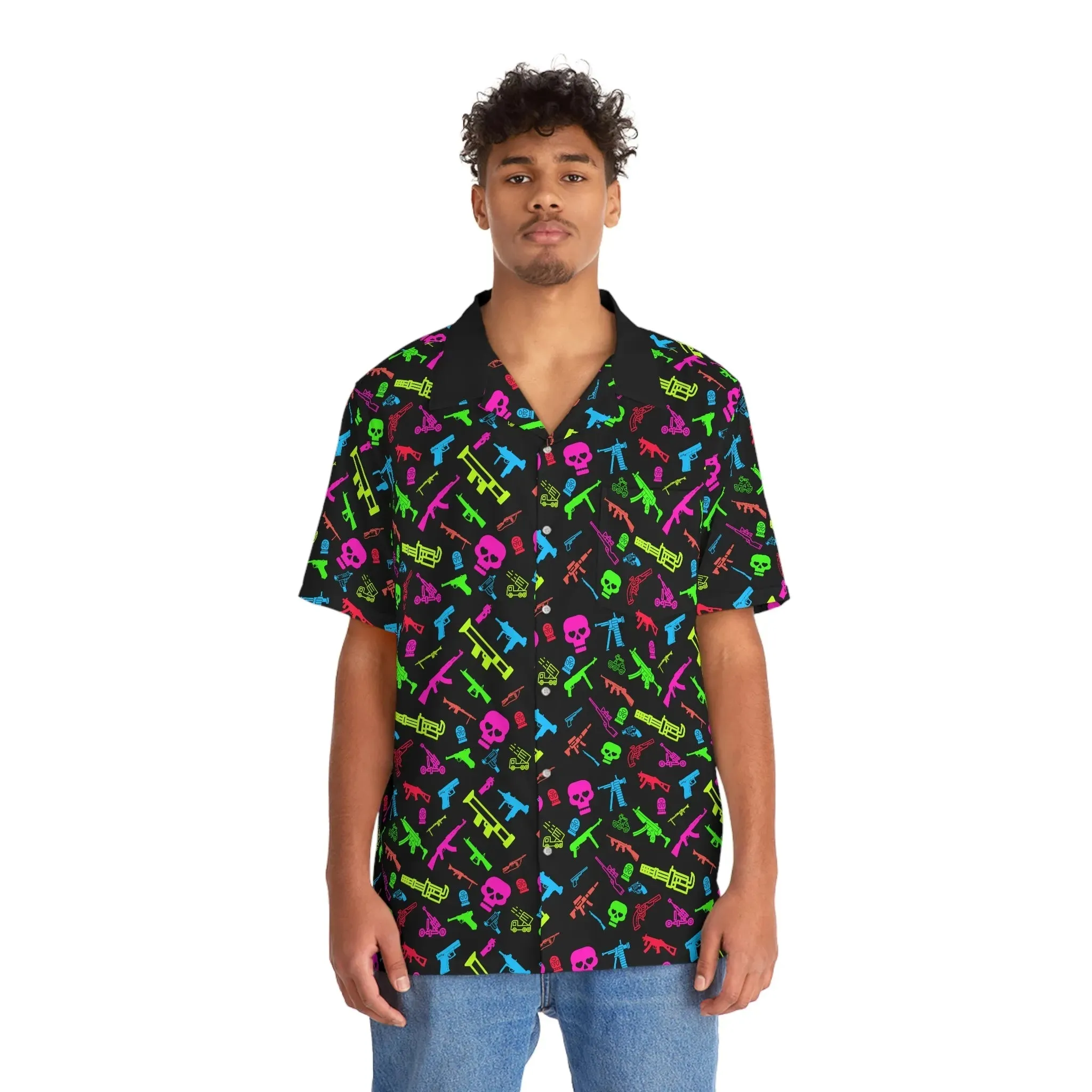 "Aloha to Arms" - Retro Neon Firearms Hawaiian Shirt