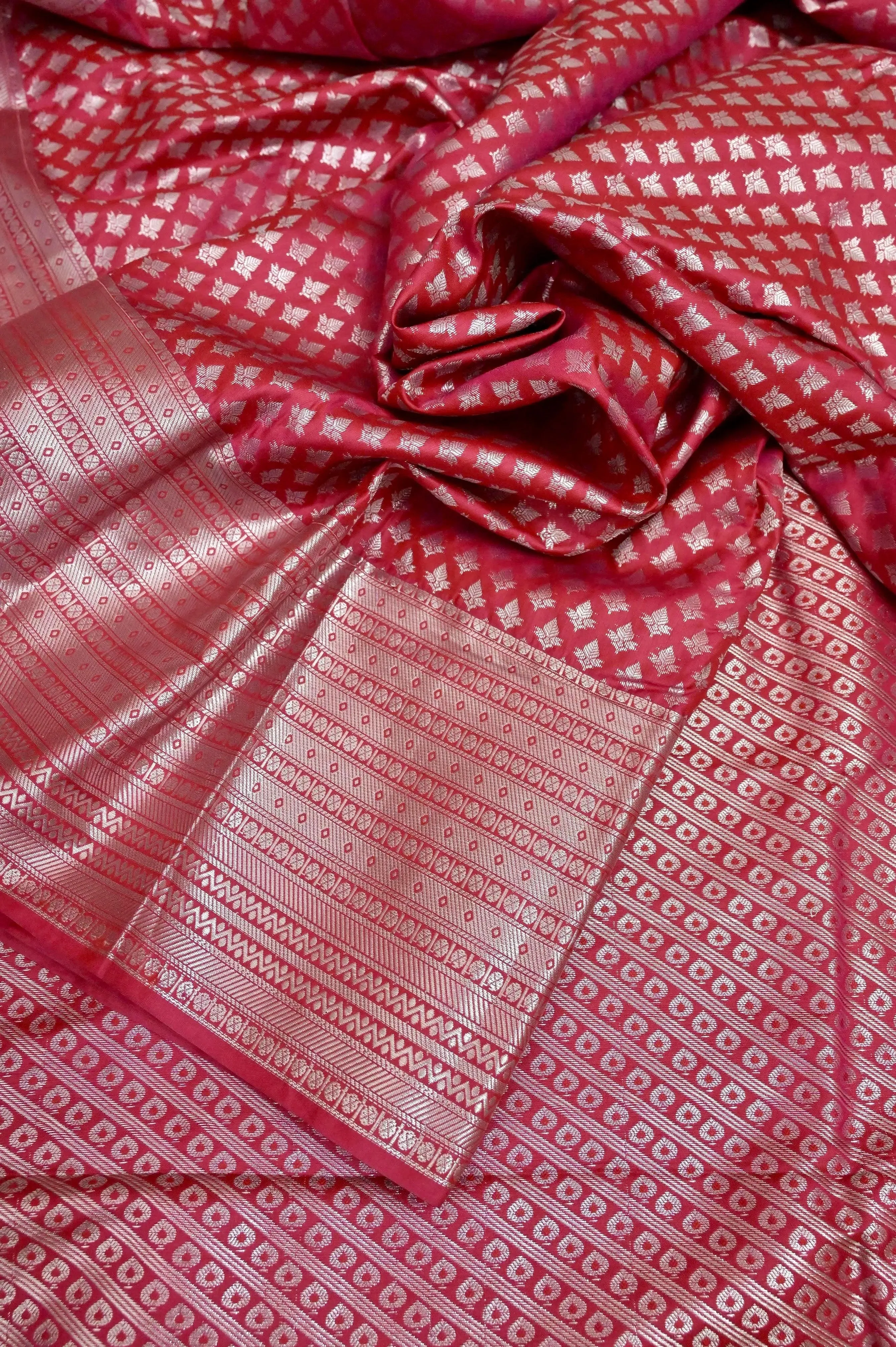 Raspberry Pink Color South Silk Saree with Silver Zari Work