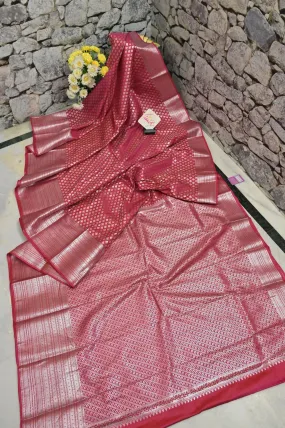 Raspberry Pink Color South Silk Saree with Silver Zari Work