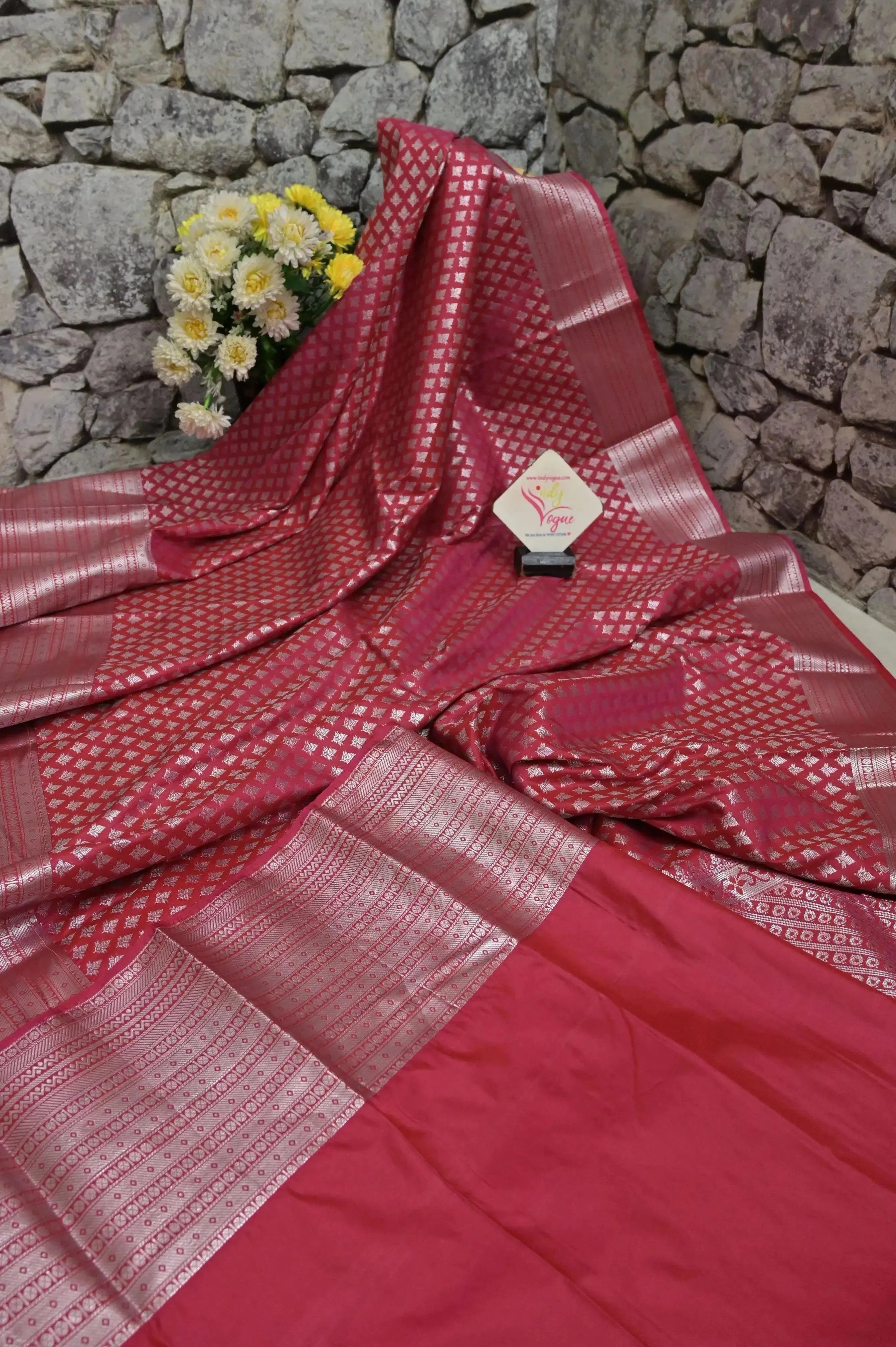 Raspberry Pink Color South Silk Saree with Silver Zari Work