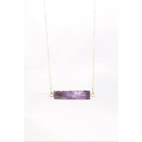 Raw Amethyst Bar Necklace for Women, Gem Slice Necklace, February Birthstone Pendant, Raw Gemstone Necklace  • 24k Dip