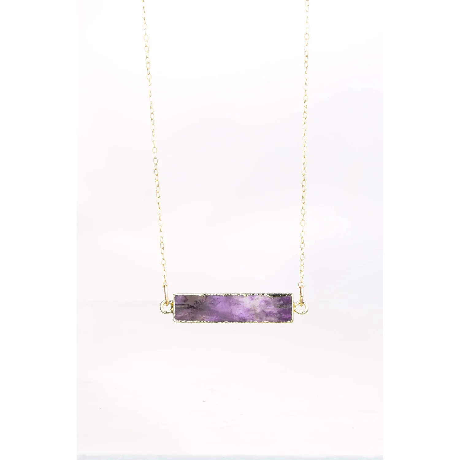 Raw Amethyst Bar Necklace for Women, Gem Slice Necklace, February Birthstone Pendant, Raw Gemstone Necklace  • 24k Dip