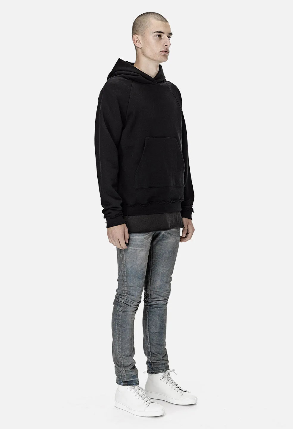 Raw Edge Raglan Hoodie / Black