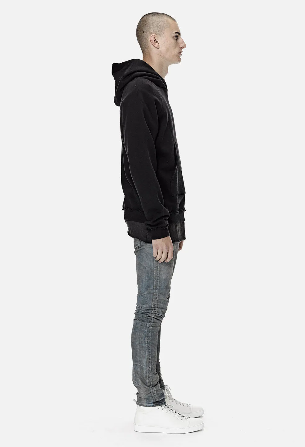 Raw Edge Raglan Hoodie / Black