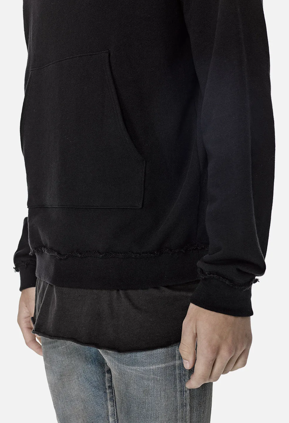 Raw Edge Raglan Hoodie / Black