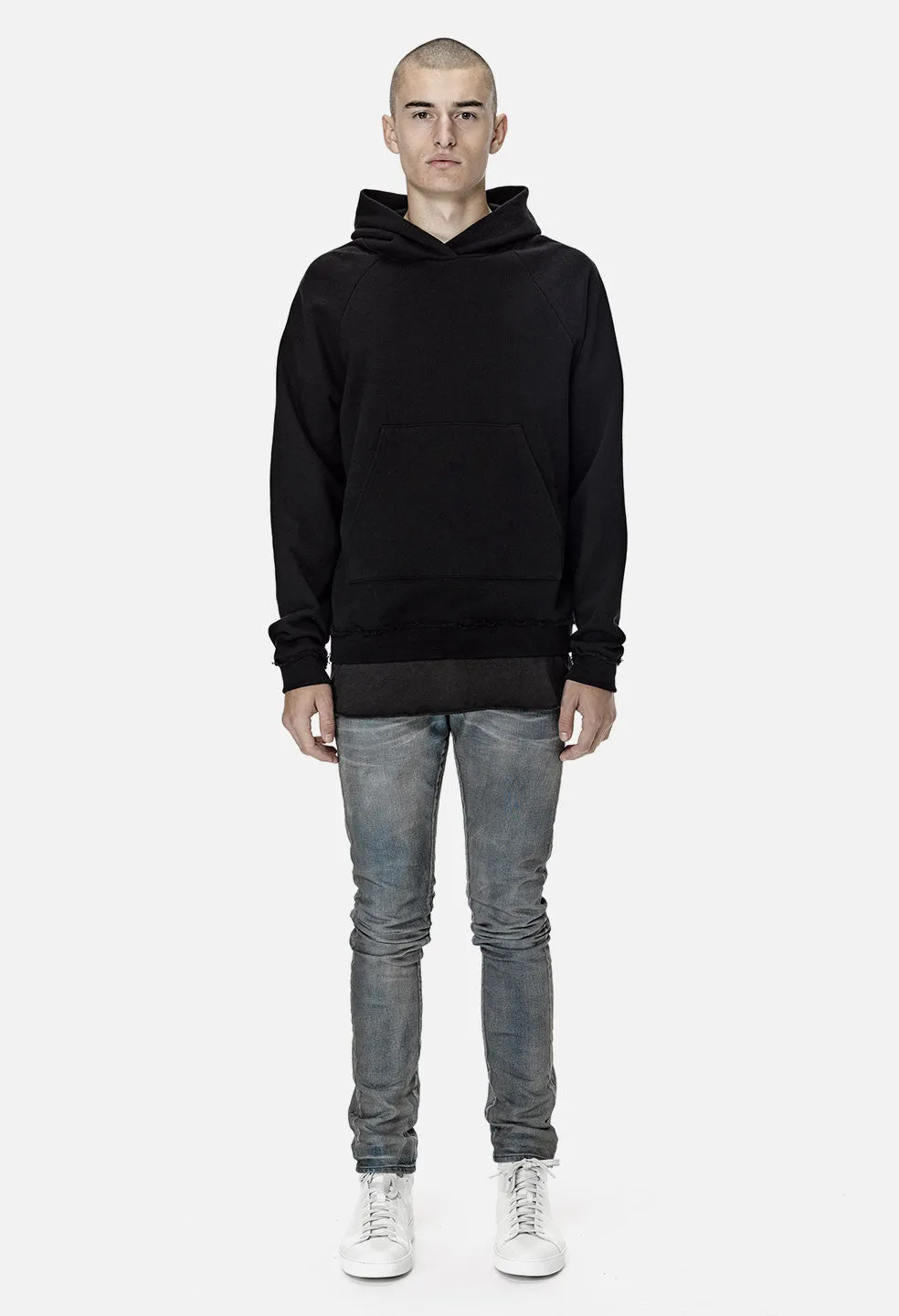 Raw Edge Raglan Hoodie / Black