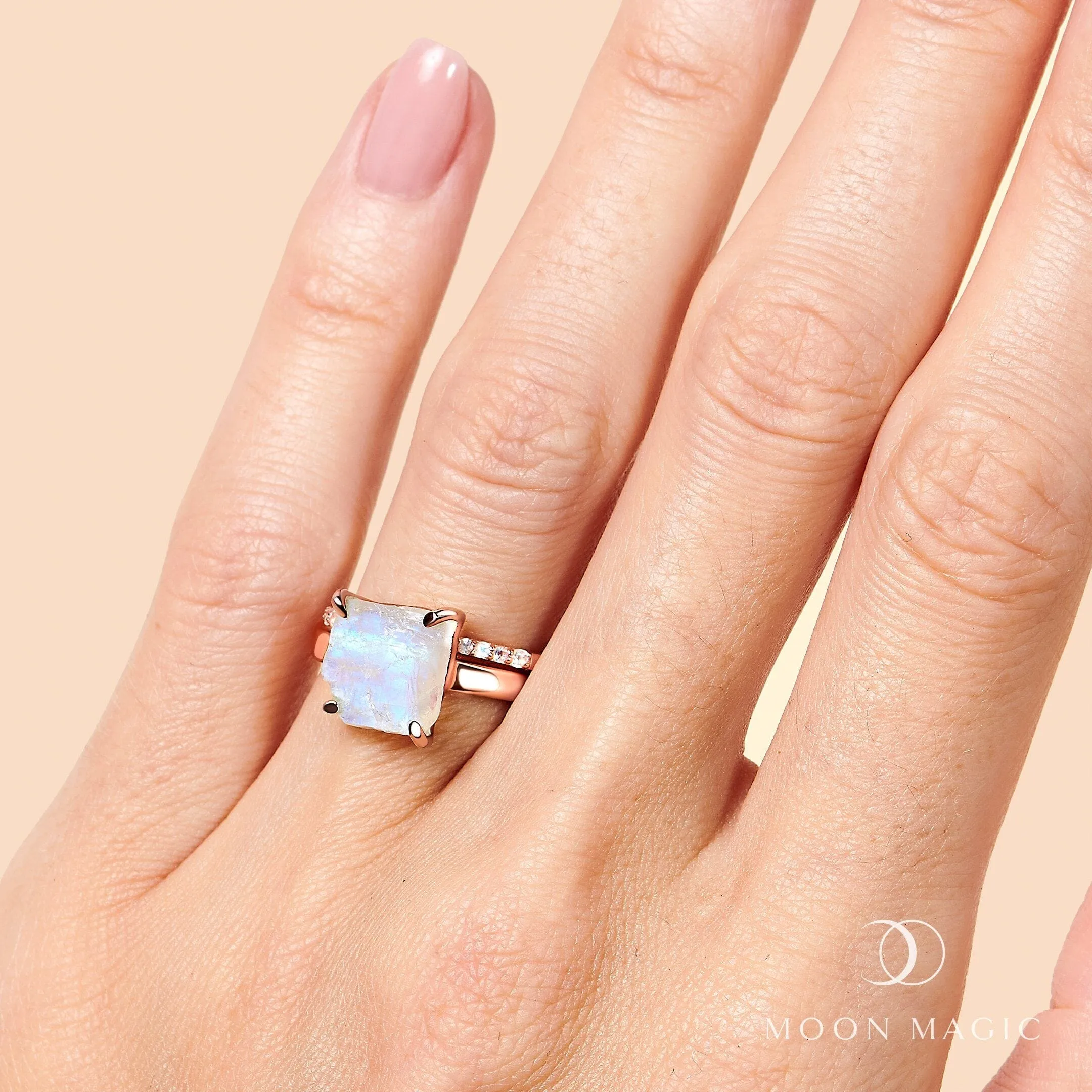 Raw Moonstone Ring & Twinkling Band