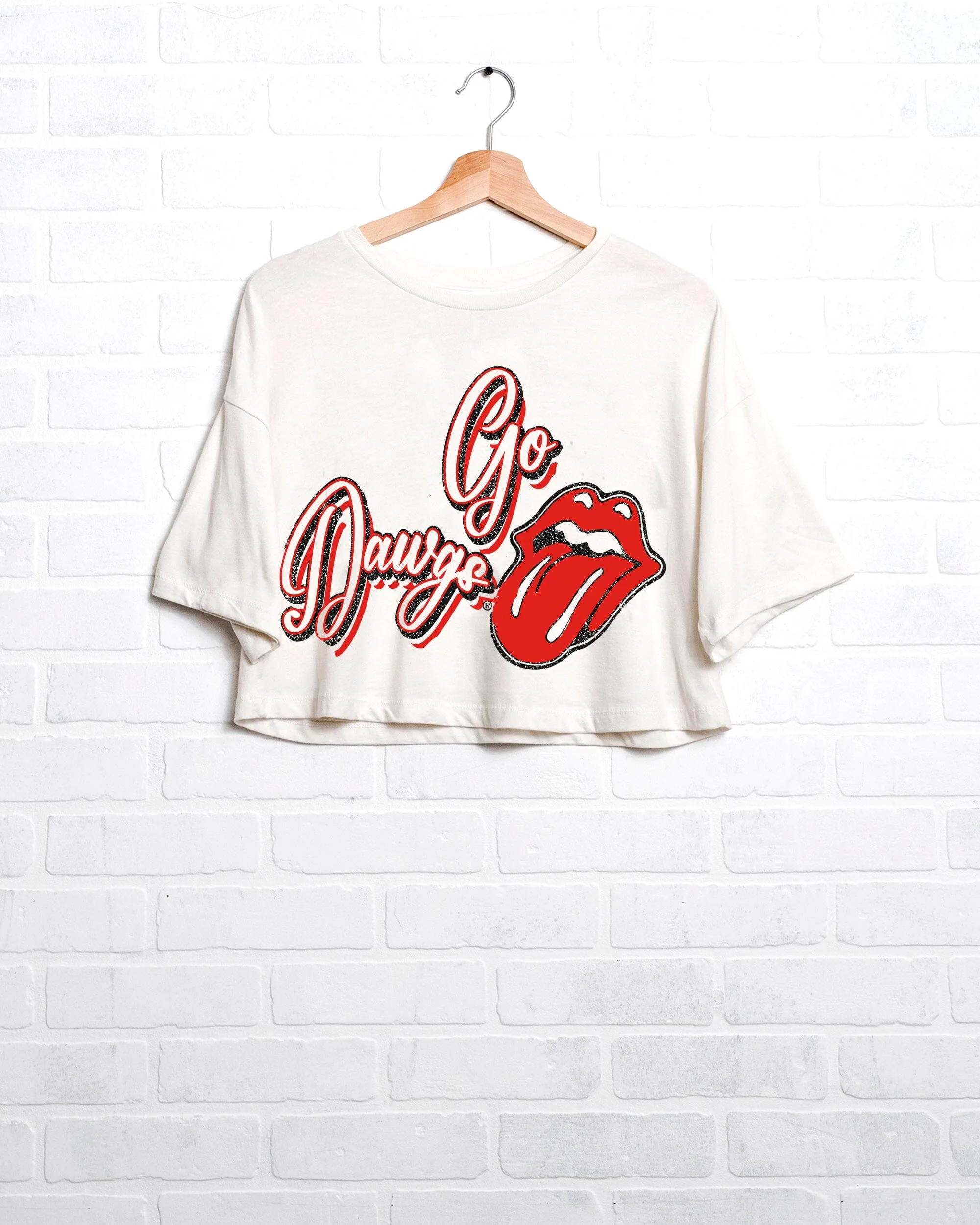 Rolling Stones UGA Bulldogs Malibu Puff Ink Off White Cropped Tee