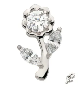 Rose Bloom Clear CZ Internally Threaded Titanium Top