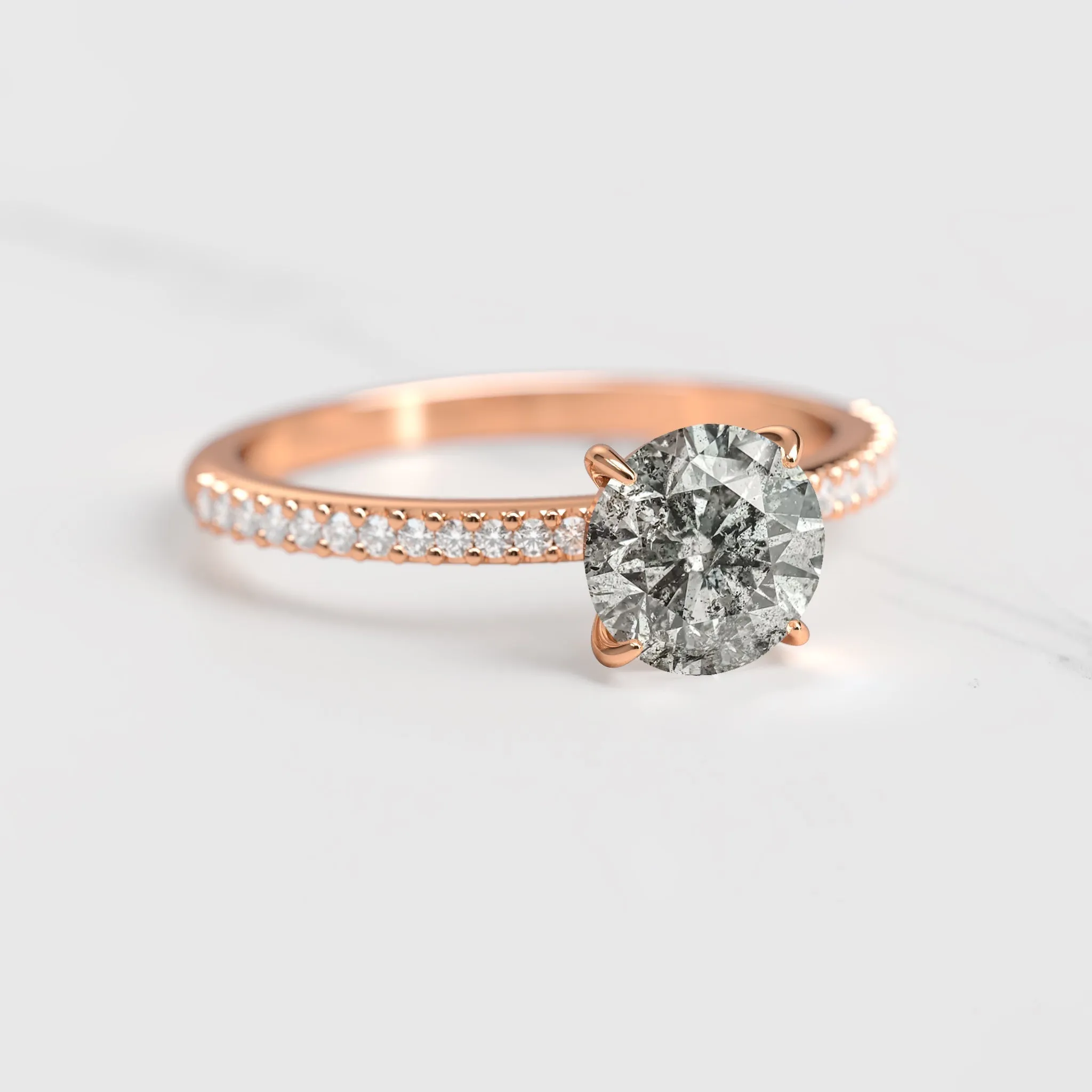 Round Half Pave Salt & Pepper Diamond Ring