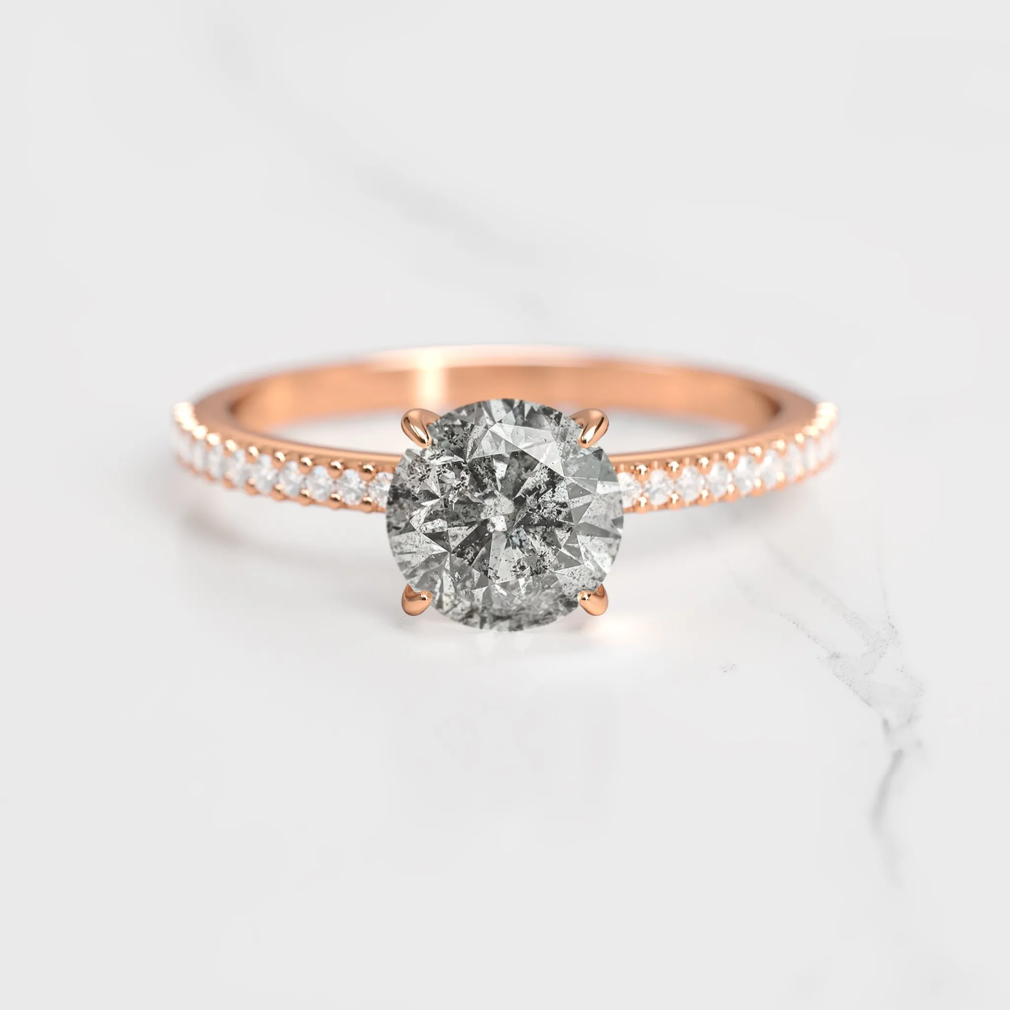 Round Half Pave Salt & Pepper Diamond Ring