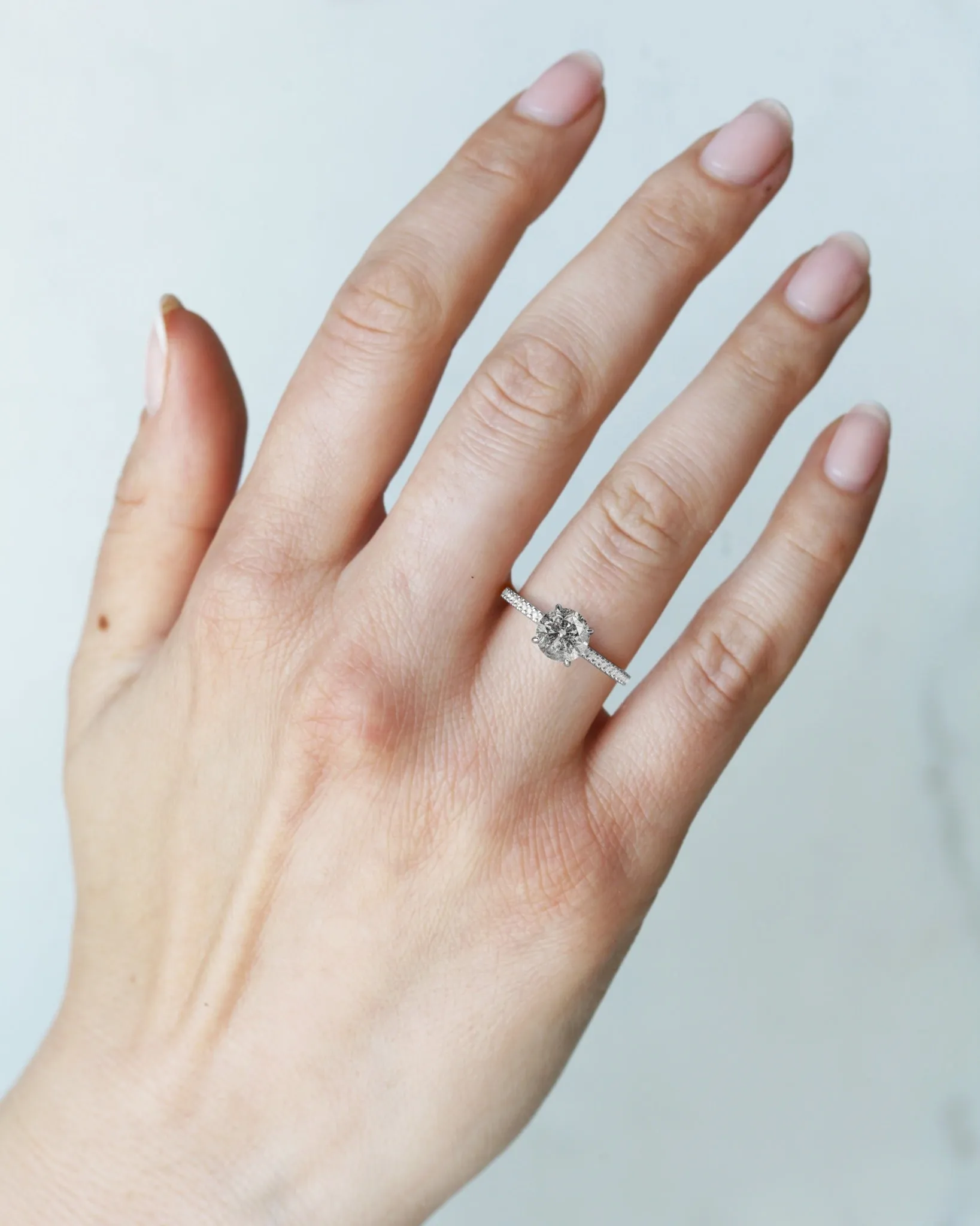 Round Half Pave Salt & Pepper Diamond Ring