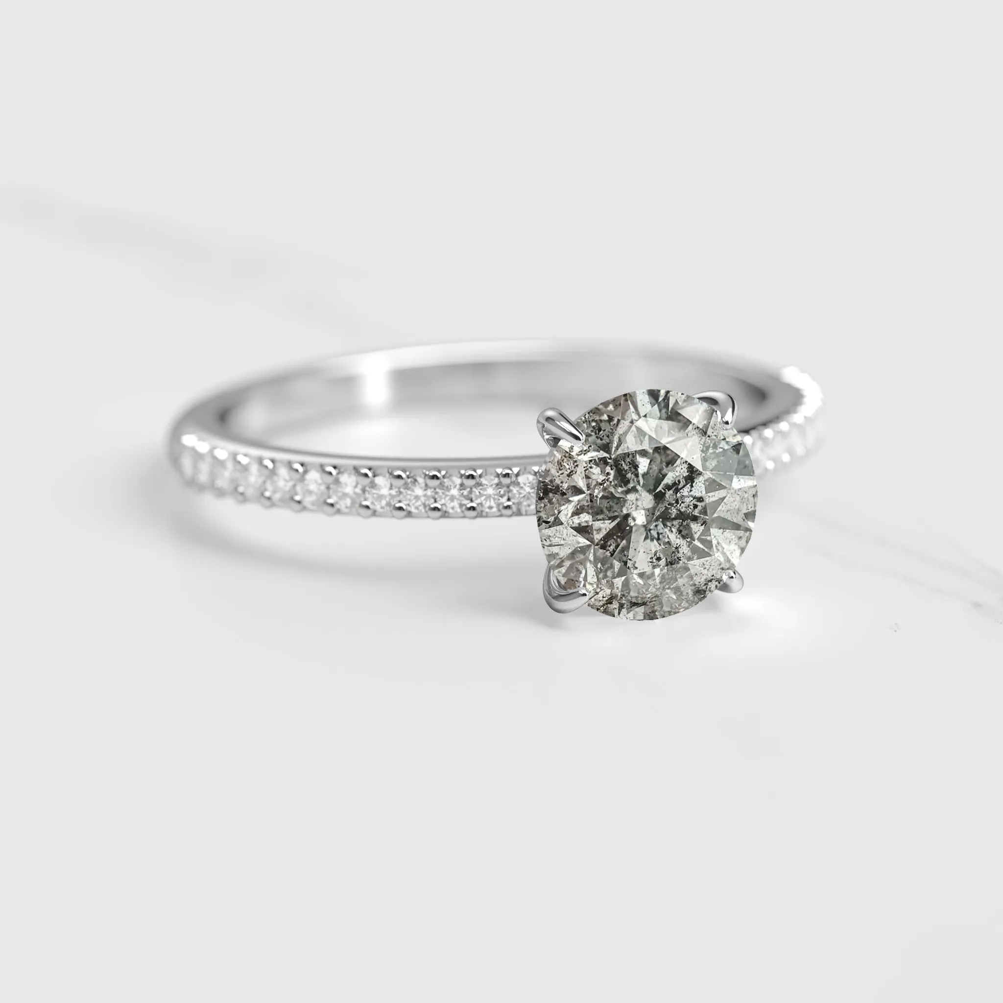 Round Half Pave Salt & Pepper Diamond Ring