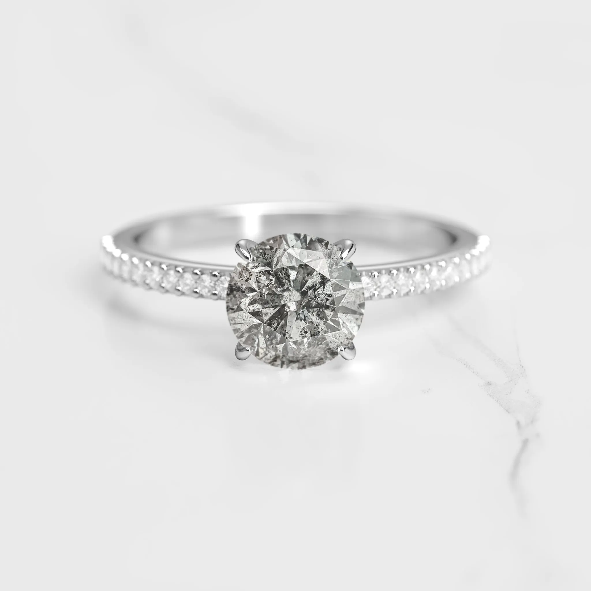 Round Half Pave Salt & Pepper Diamond Ring