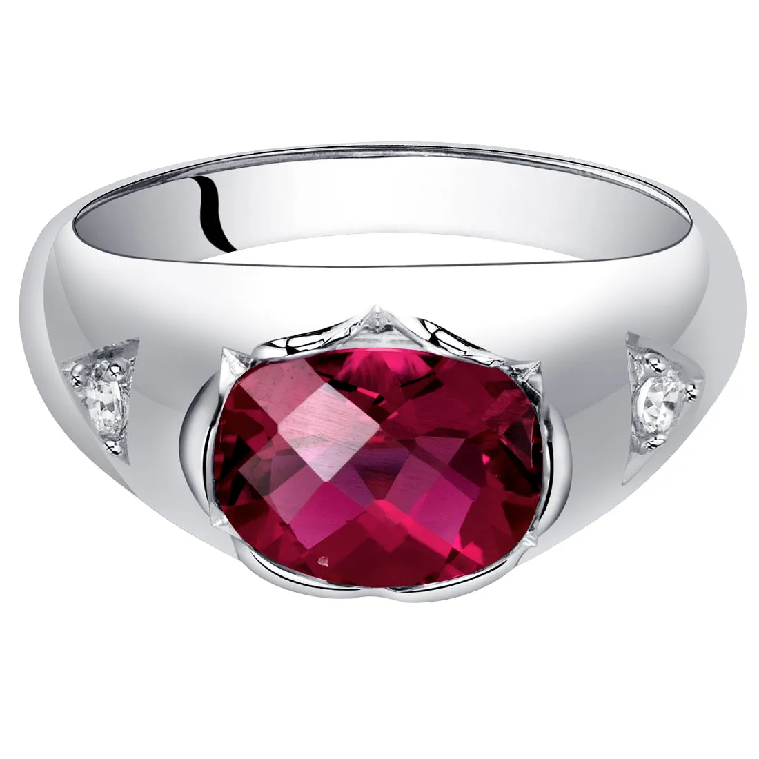 Ruby Oval Cut Sterling Silver Ring Size 7