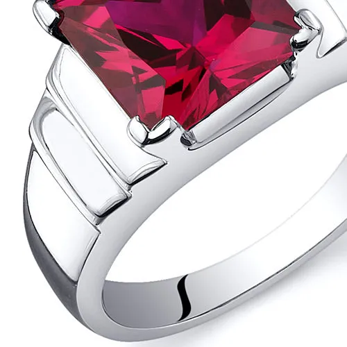 Ruby Princess Cut Sterling Silver Ring Size 7