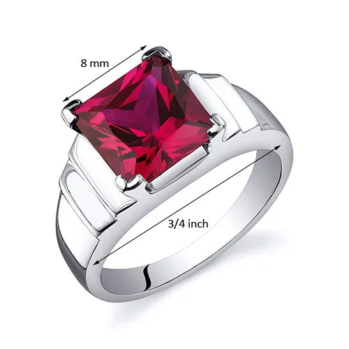 Ruby Princess Cut Sterling Silver Ring Size 7