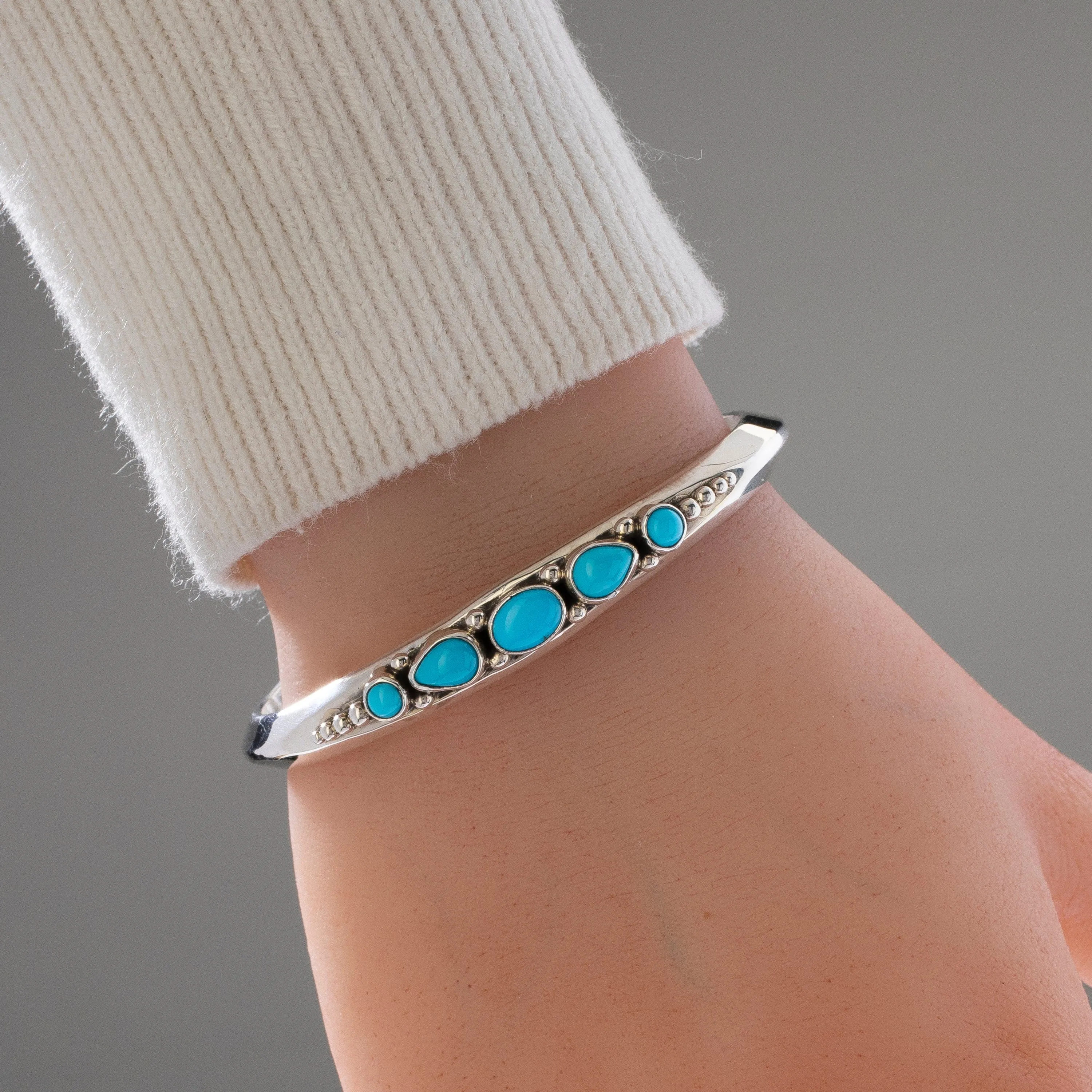 Russell Sam Navajo Sleeping Beauty Turquoise USA Native American Made 925 Sterling Silver Cuff