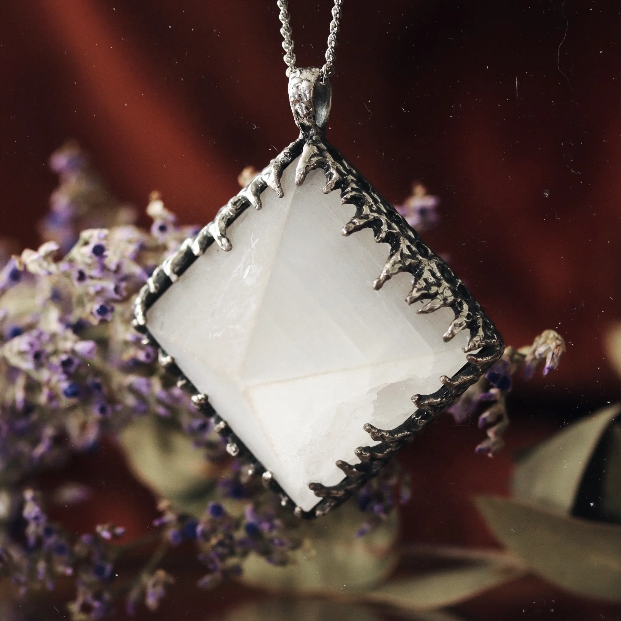 Sacred Selenite Icicle Crystal Pyramid Necklace #02