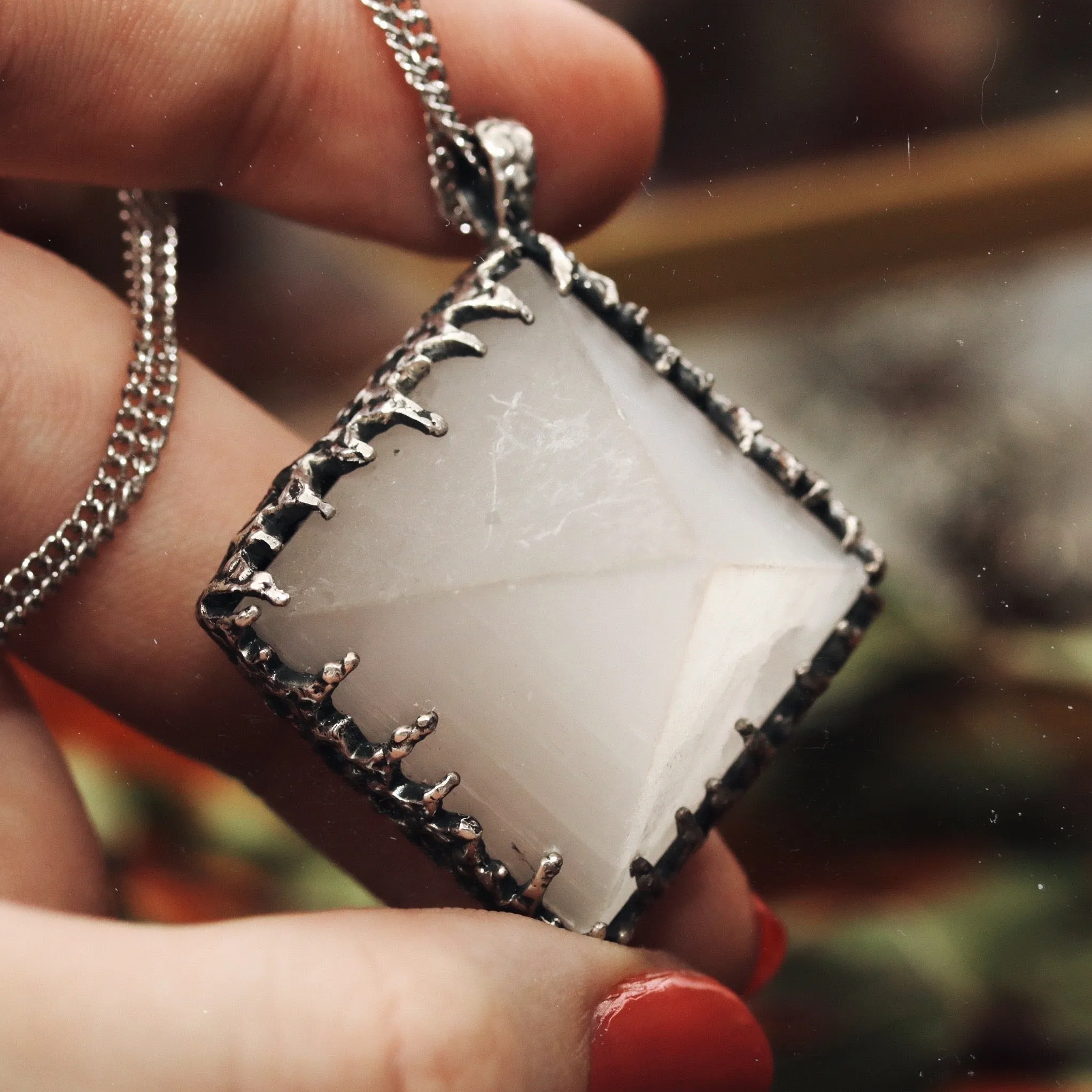 Sacred Selenite Icicle Crystal Pyramid Necklace #02