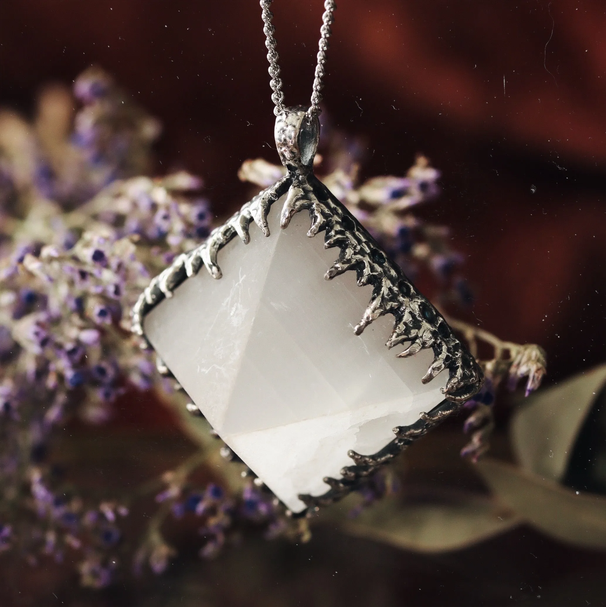 Sacred Selenite Icicle Crystal Pyramid Necklace #02