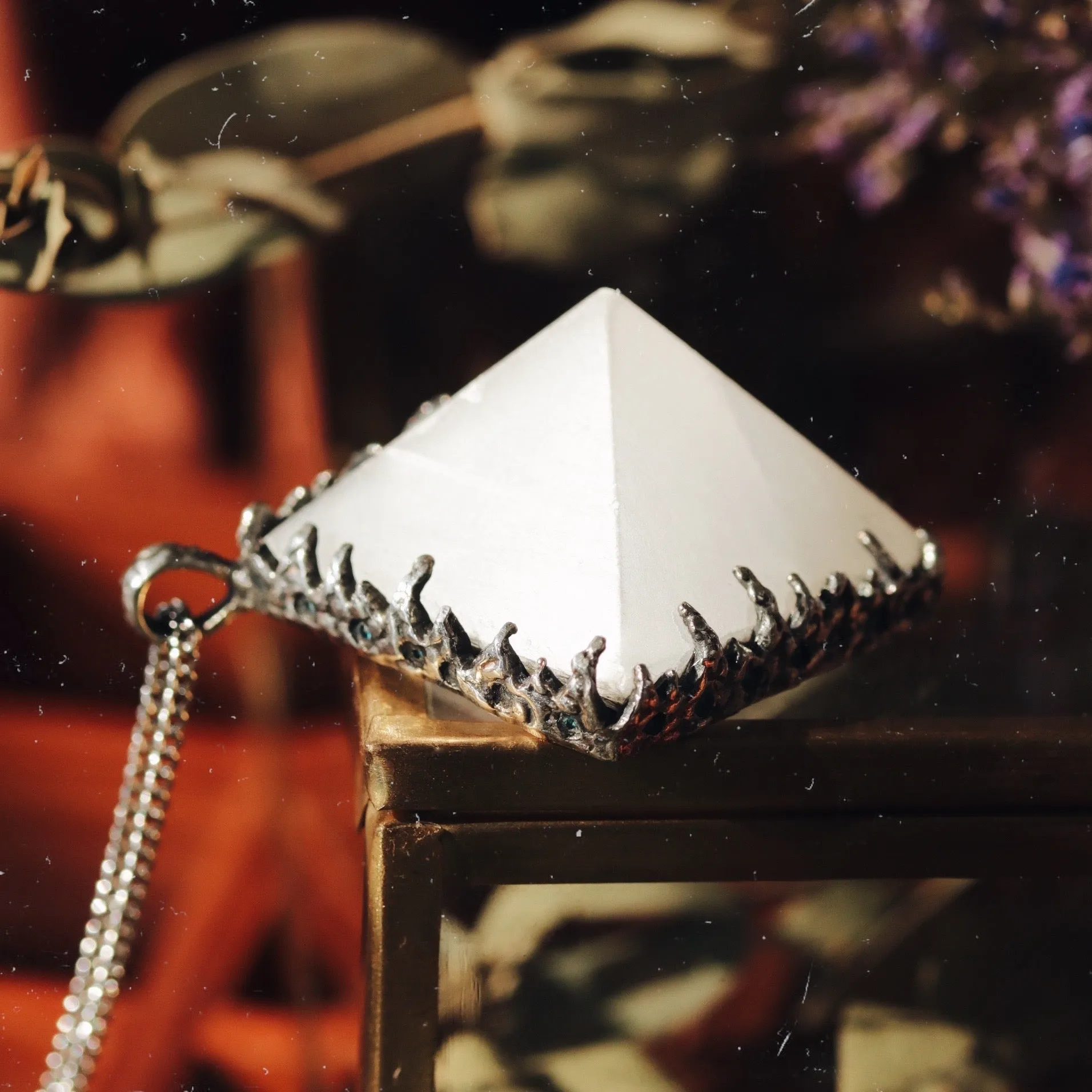 Sacred Selenite Icicle Crystal Pyramid Necklace #22