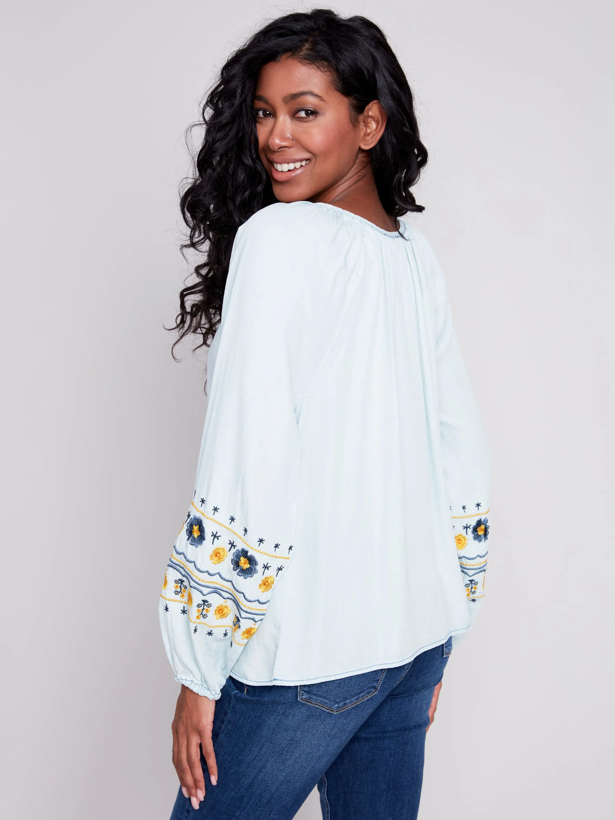 *SALE* CHARLIE B PRINTED TENCEL BLOUSE - LIGHT BLUE - C4534249B006