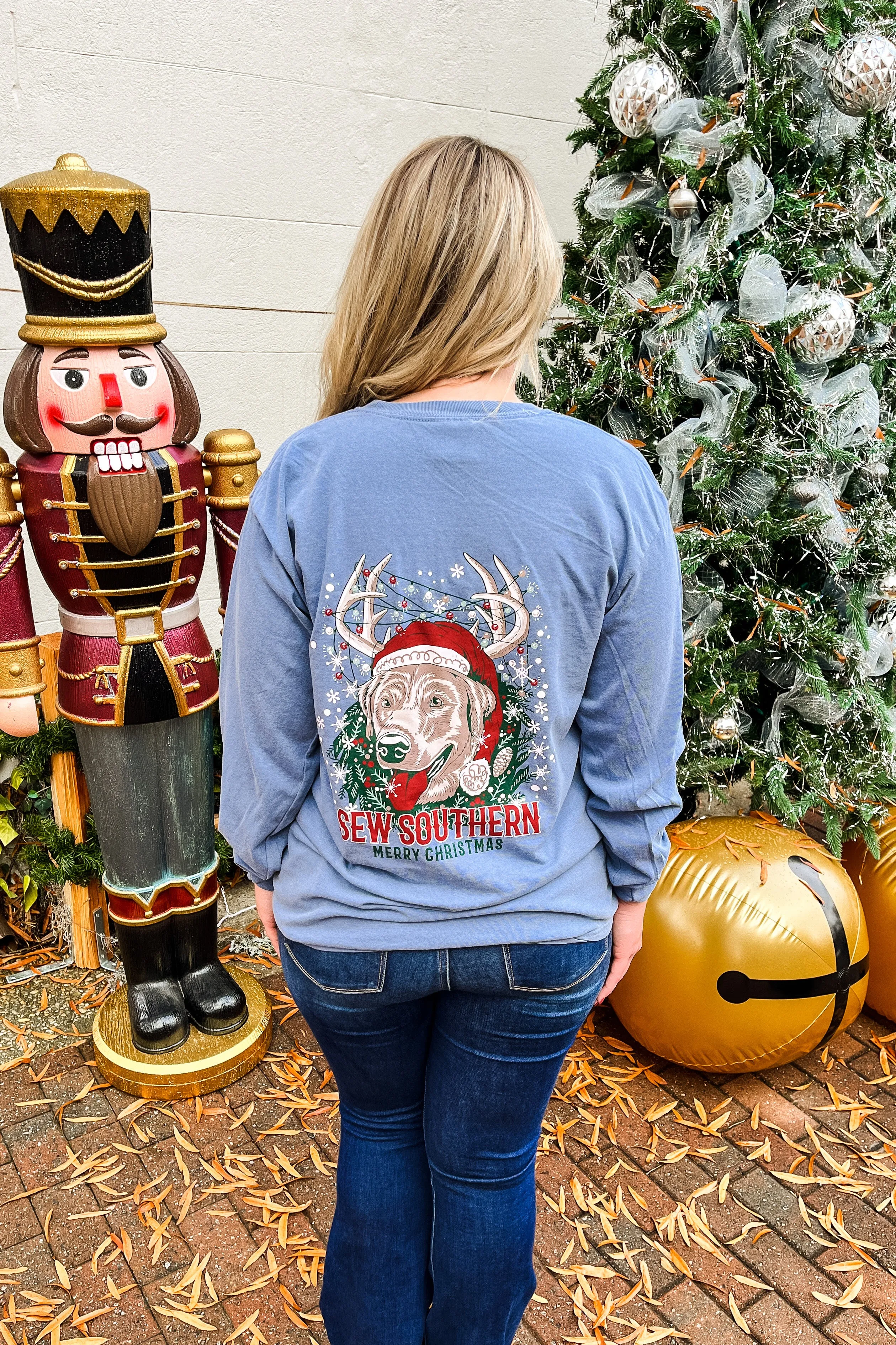 Sew Southern Christmas Logo Graphic Tee, Long Sleeve