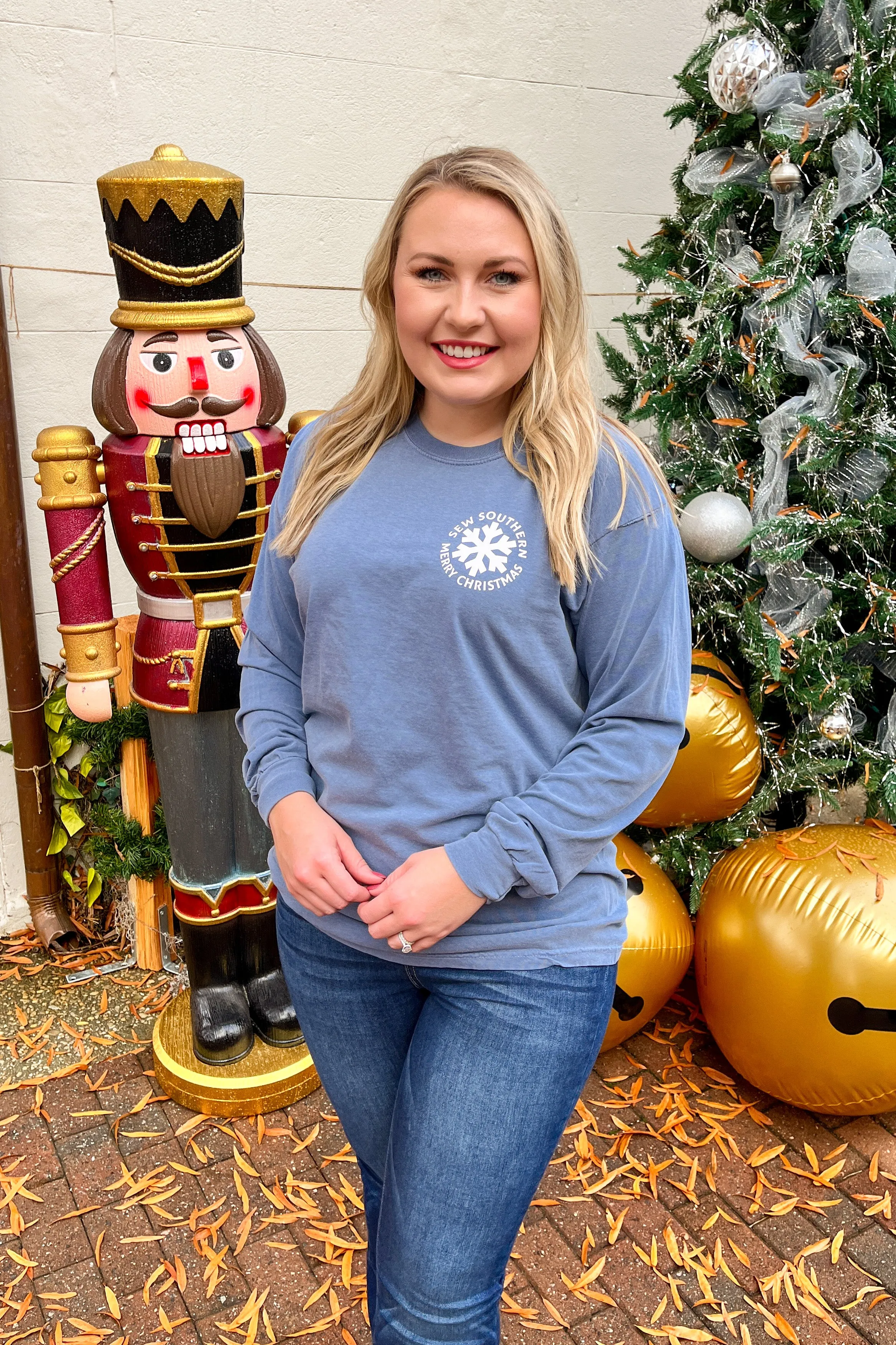 Sew Southern Christmas Logo Graphic Tee, Long Sleeve