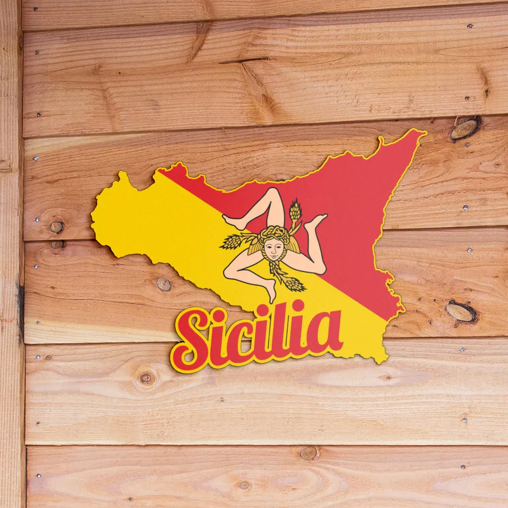 Sicily Map - Colored Metal Art