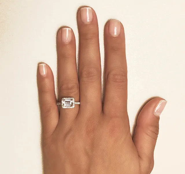 Sideways Emerald-Cut Engagement Ring Setting in Gold