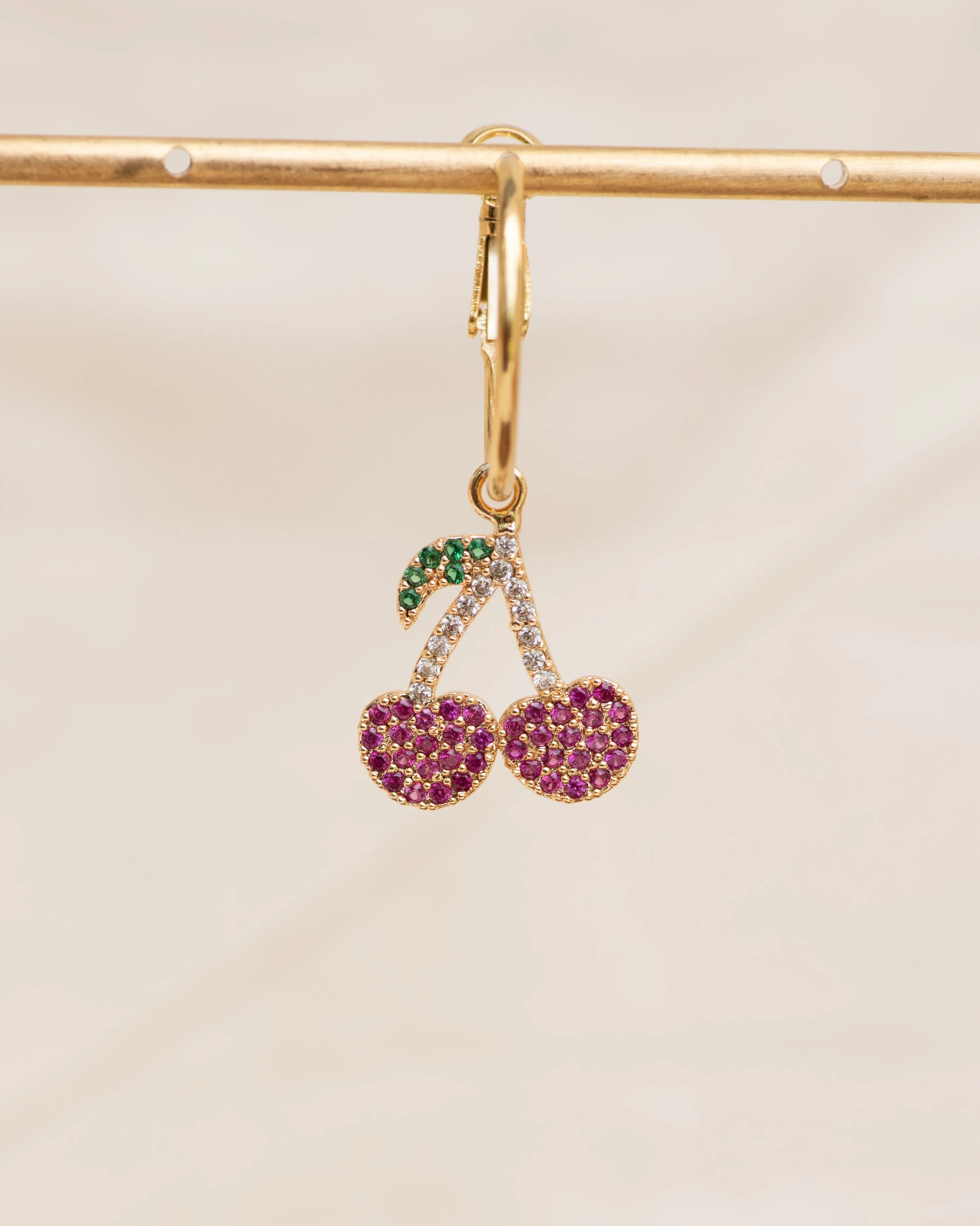 Single Charm Hoop Earring (Blushing Cherry)