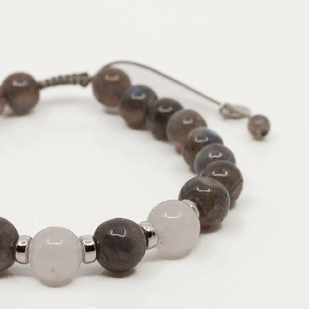 Single Chunky Combo Bead Bracelet - Labradorite & White Jade