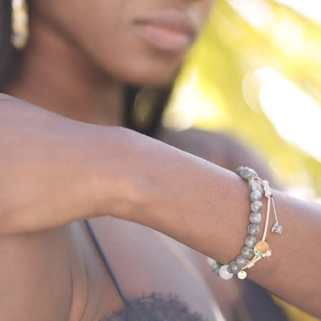 Single Chunky Combo Bead Bracelet - Labradorite & White Jade