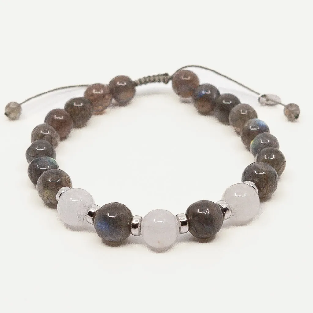 Single Chunky Combo Bead Bracelet - Labradorite & White Jade