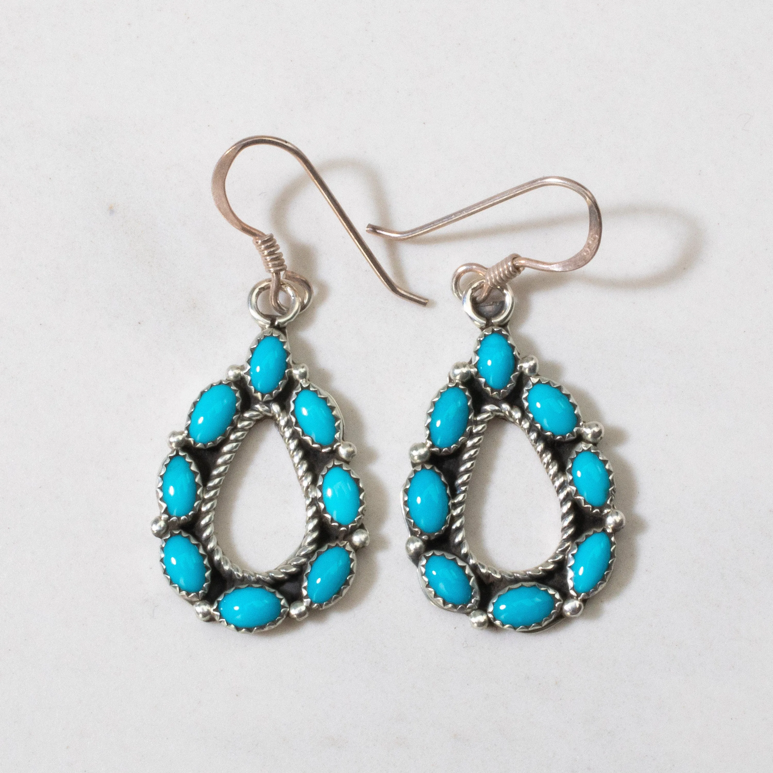 Sleeping Beauty Turquoise Tear Drop Navajo USA Native American Made 925 Sterling Silver Earrings with French Hook