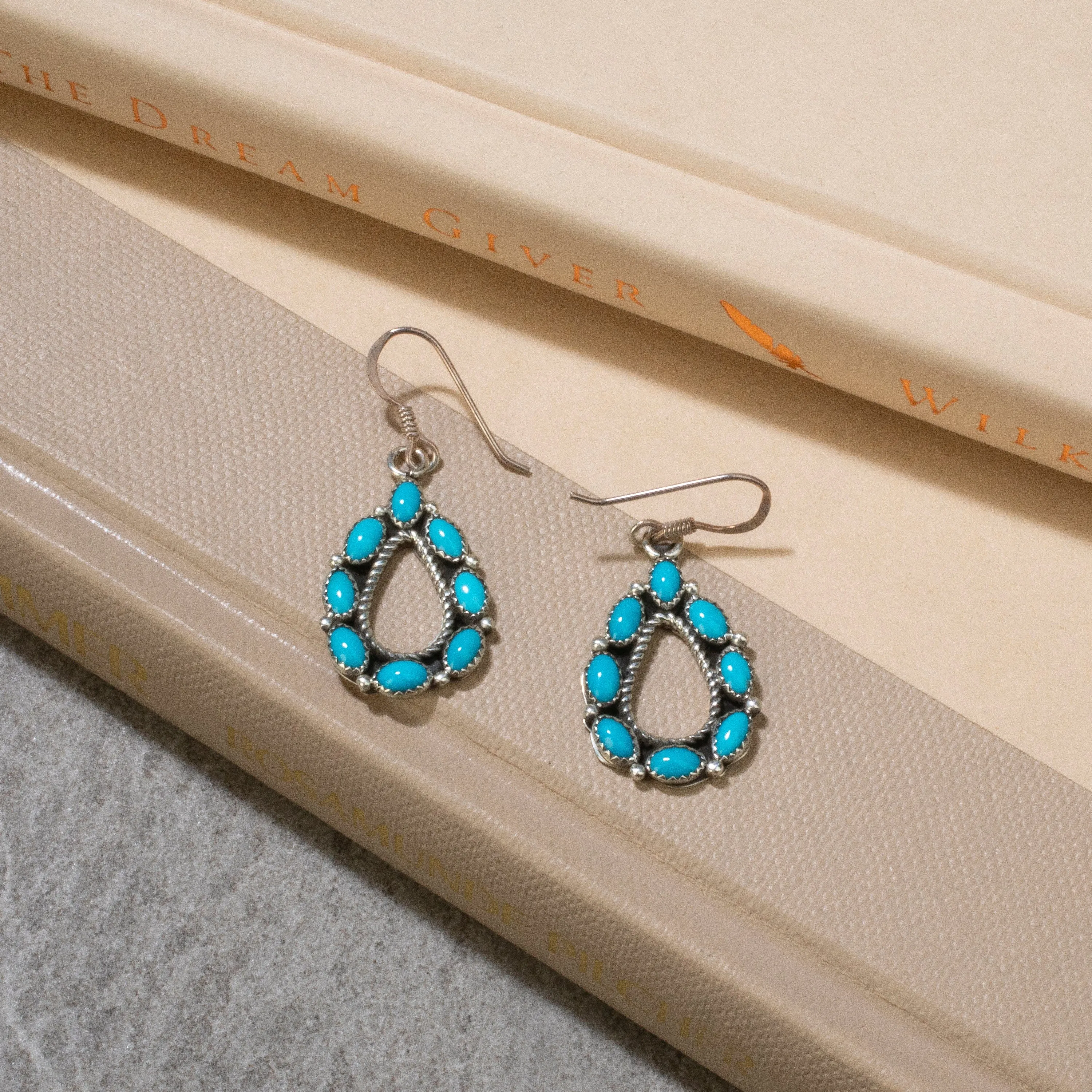 Sleeping Beauty Turquoise Tear Drop Navajo USA Native American Made 925 Sterling Silver Earrings with French Hook