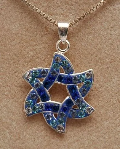 Star Of David Pendant With Multi Colors Gemstones Sterling Silver 925 Necklace