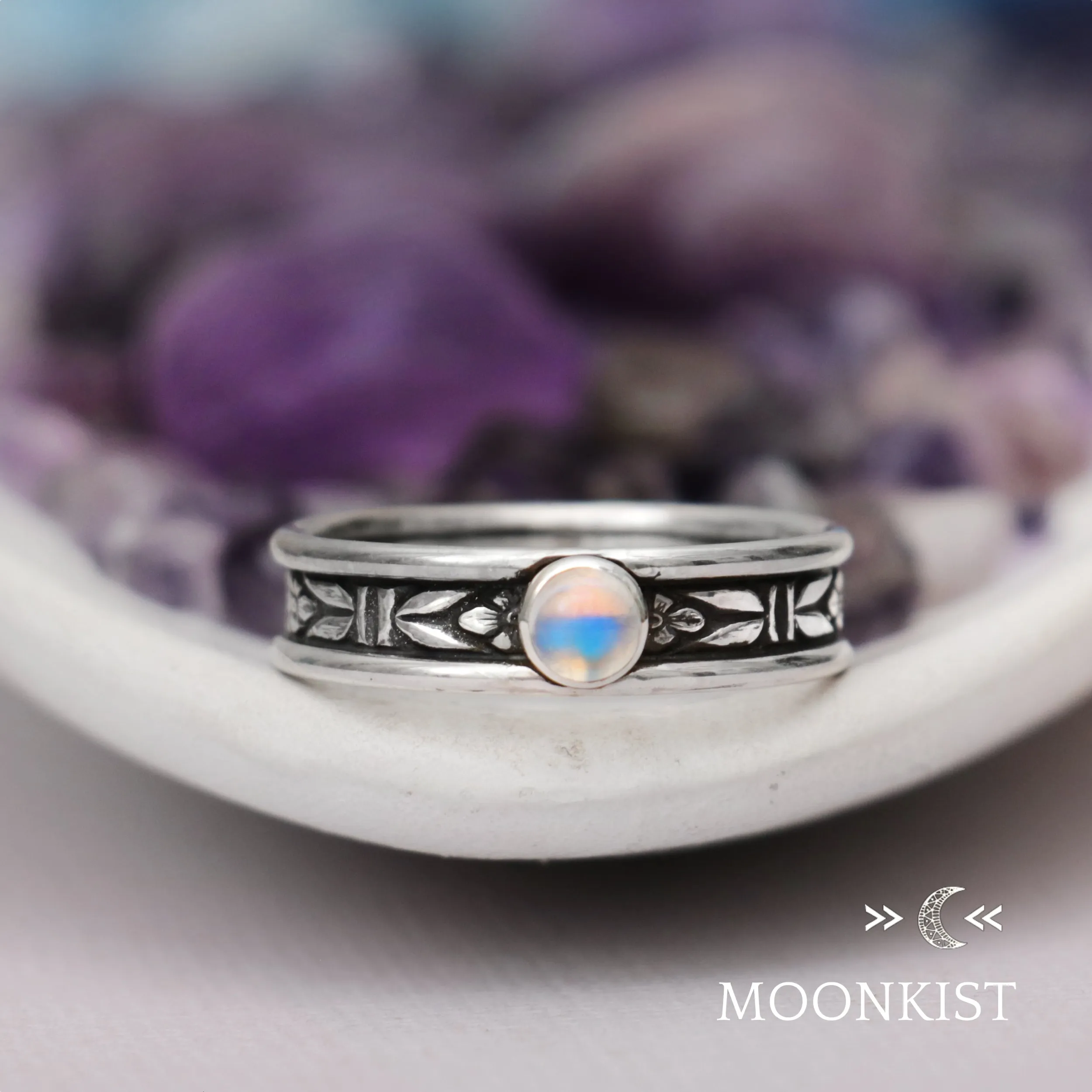 Sterling Silver Rainbow Moonstone Mens Engagement Ring | Moonkist Designs