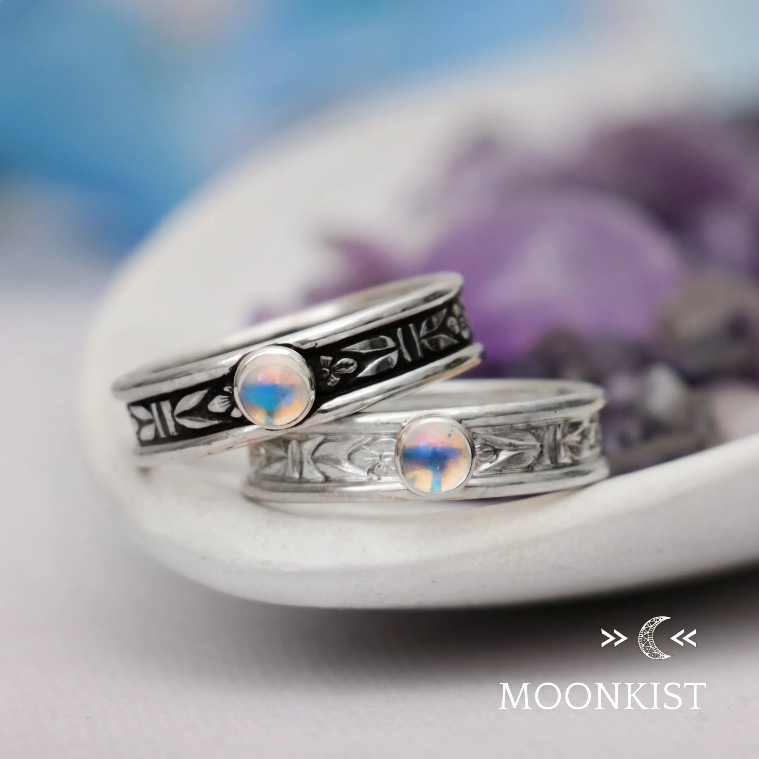 Sterling Silver Rainbow Moonstone Mens Engagement Ring | Moonkist Designs