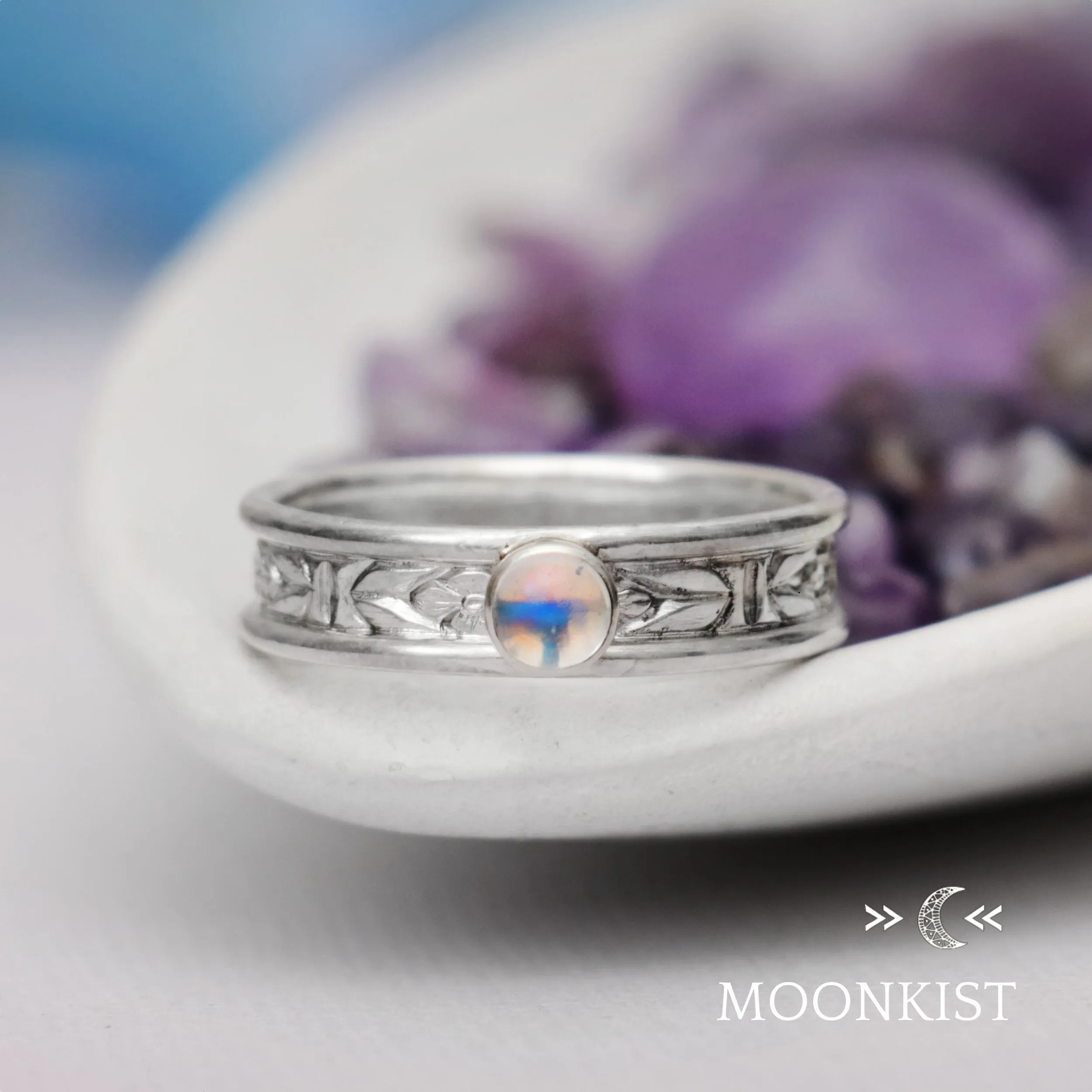 Sterling Silver Rainbow Moonstone Mens Engagement Ring | Moonkist Designs