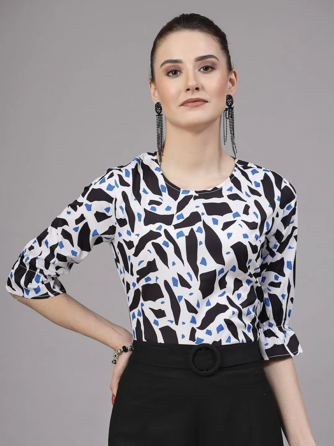 Style Quotient Women Blue and Multi Abstract Printed Smart Casual Top