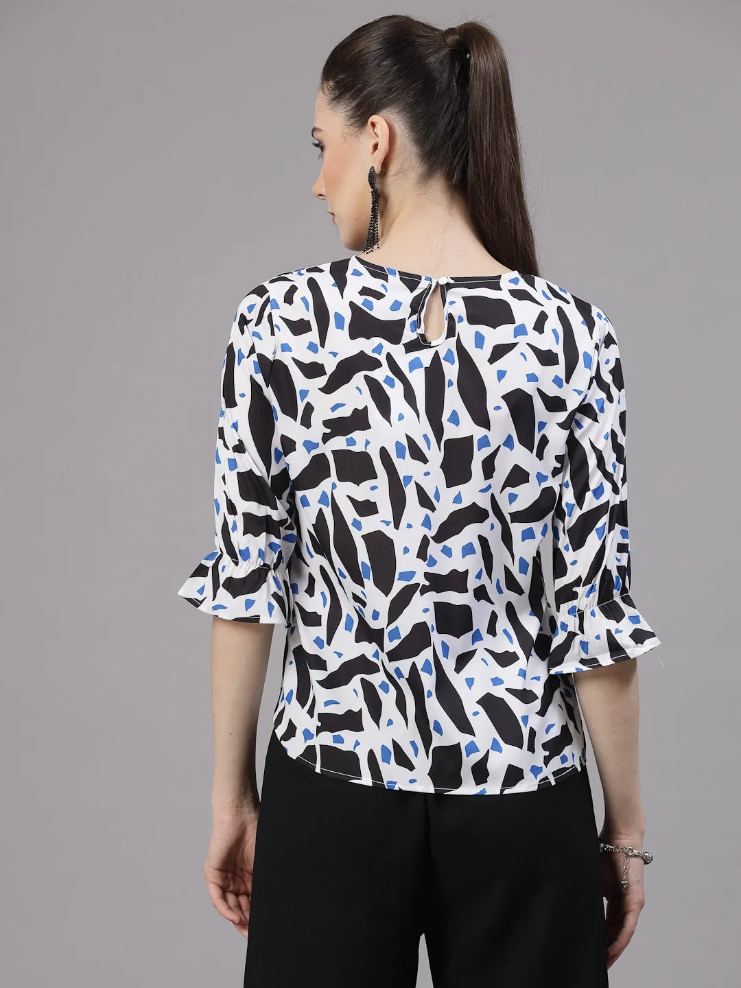 Style Quotient Women Blue and Multi Abstract Printed Smart Casual Top